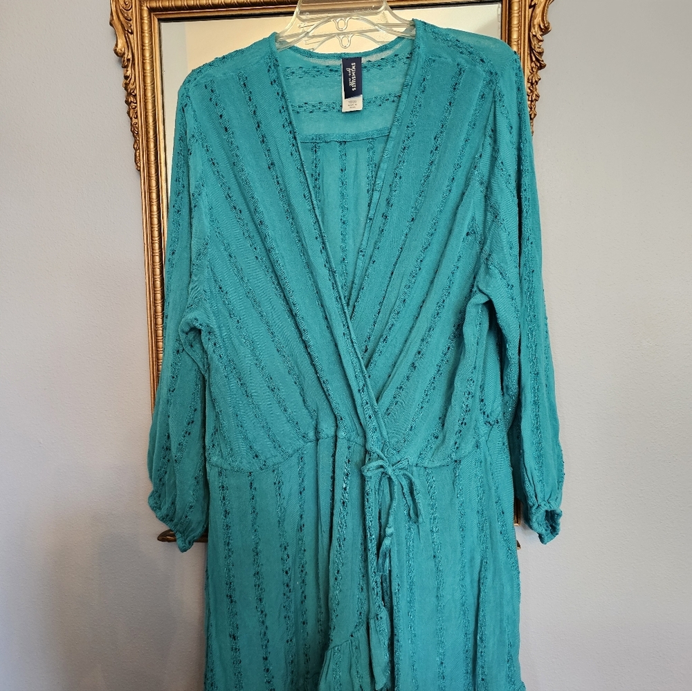 Teal Long Sleeve Wrap Bathingsuit Cover